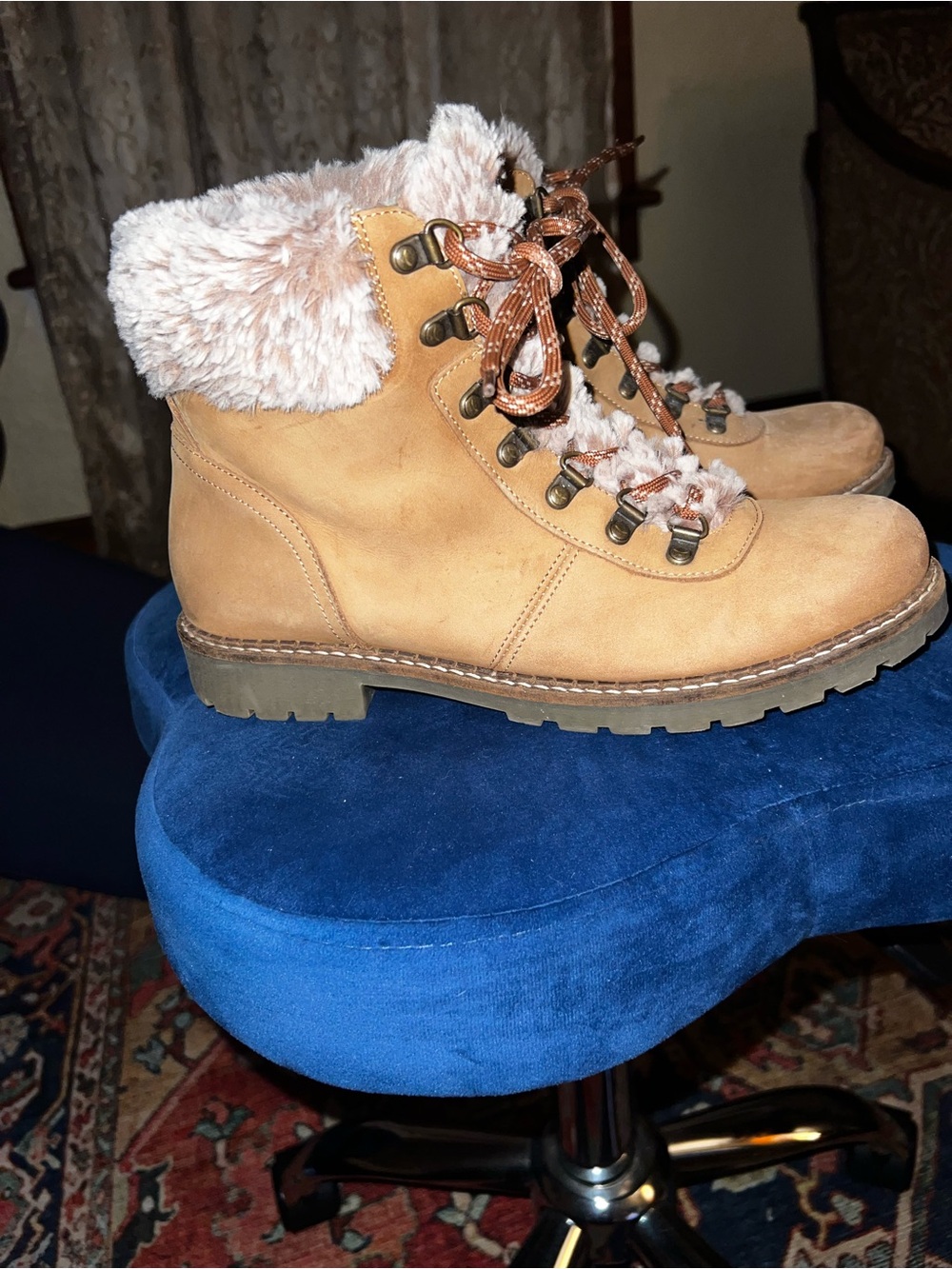 Avellini Cozy Suede Tan Faux-Fur Lined Winter Hiking Boots for Women